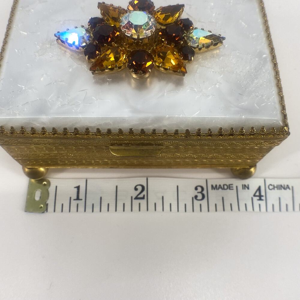 Vintage Austria Jeweled Trinket Box Gold Tone Etched Red Velvet Lined - Picture 14 of 16